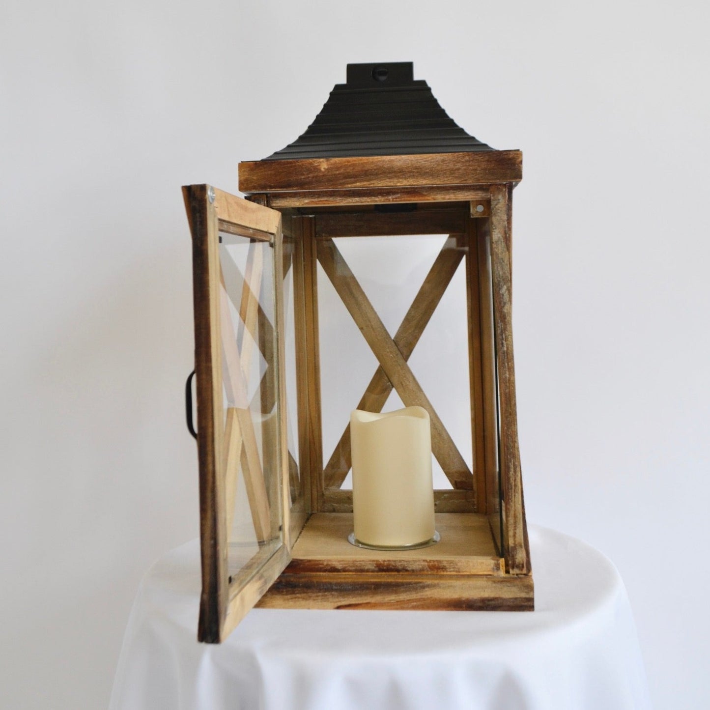 Wood cross design lantern