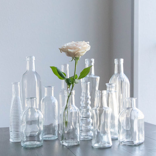 12 Assorted Clear Glass Bud Vases