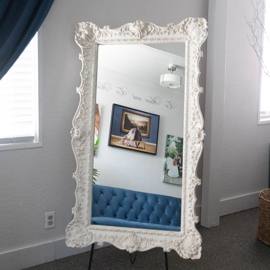 Vintage White Mirror with Easel
