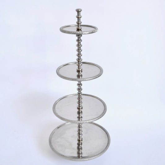 4 tier silver metal serving tray