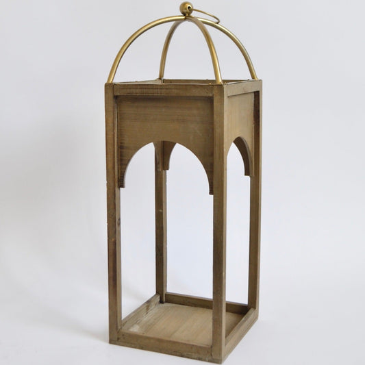 Wood lantern with gold accent