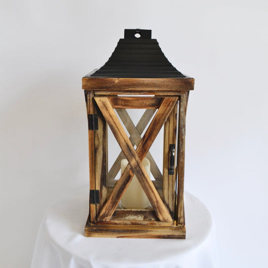 Wood cross design lantern