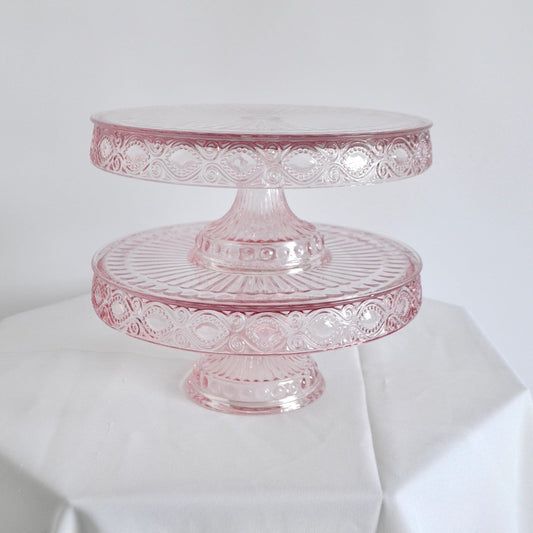 Pink glass cake stand