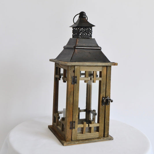 Bronze and wood lantern