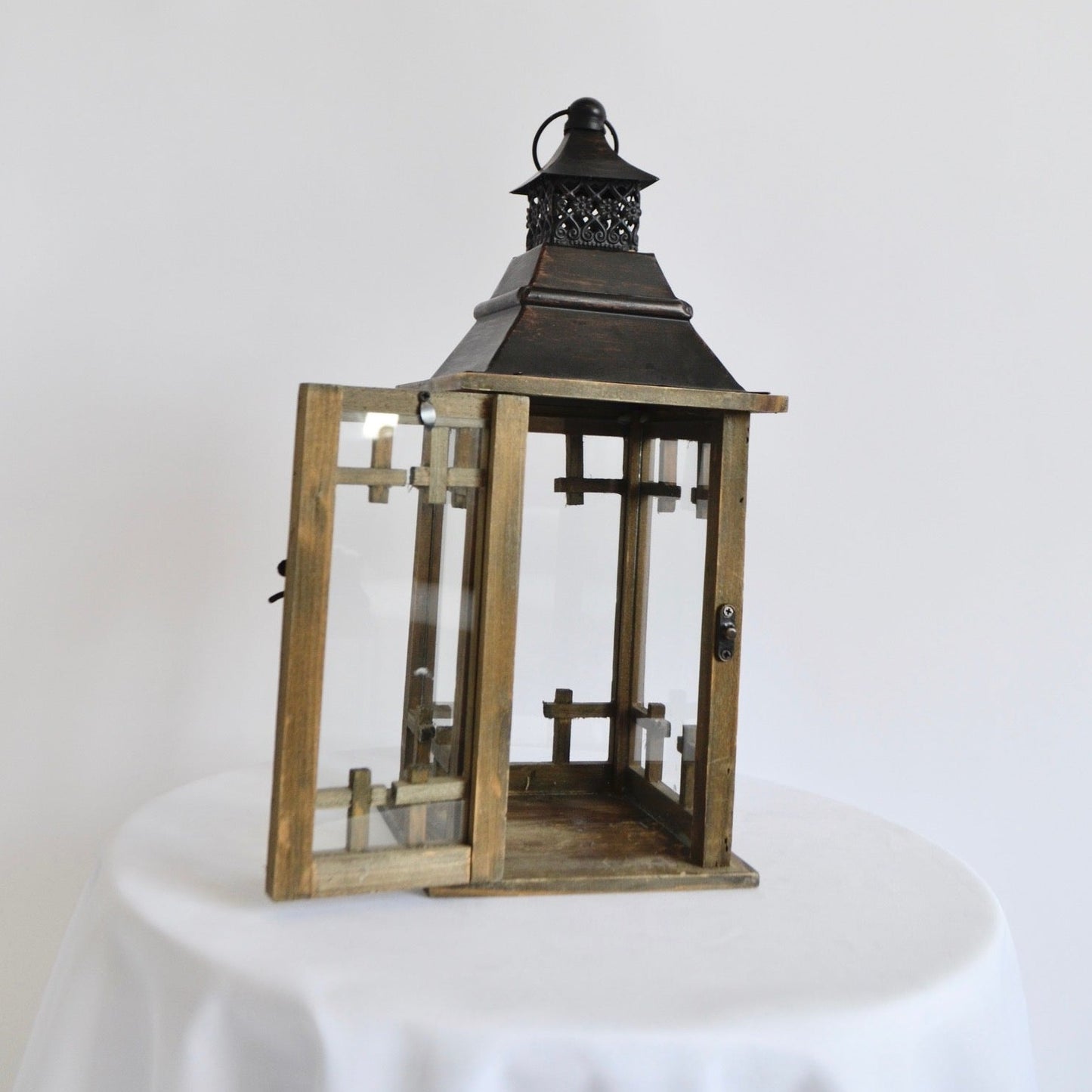 Bronze and wood lantern